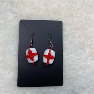 4/$25 Glass Christmas Present Dangle Earrings